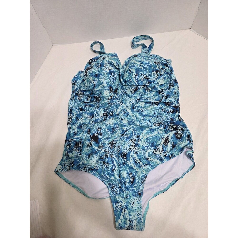 Aqua Eve One Piece Swimsuit Turquoise & Blue Pasley Print Woman's Size 18W